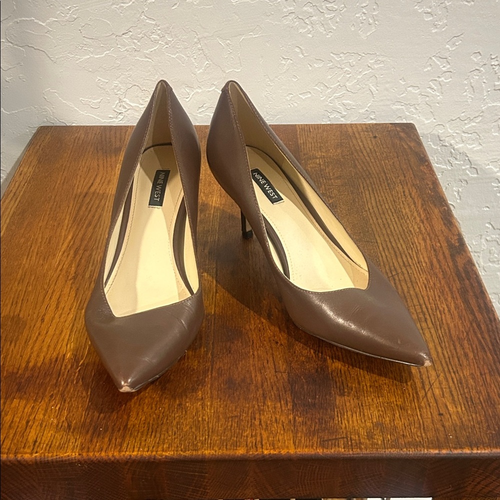 Nine West Taupe Leather Heels